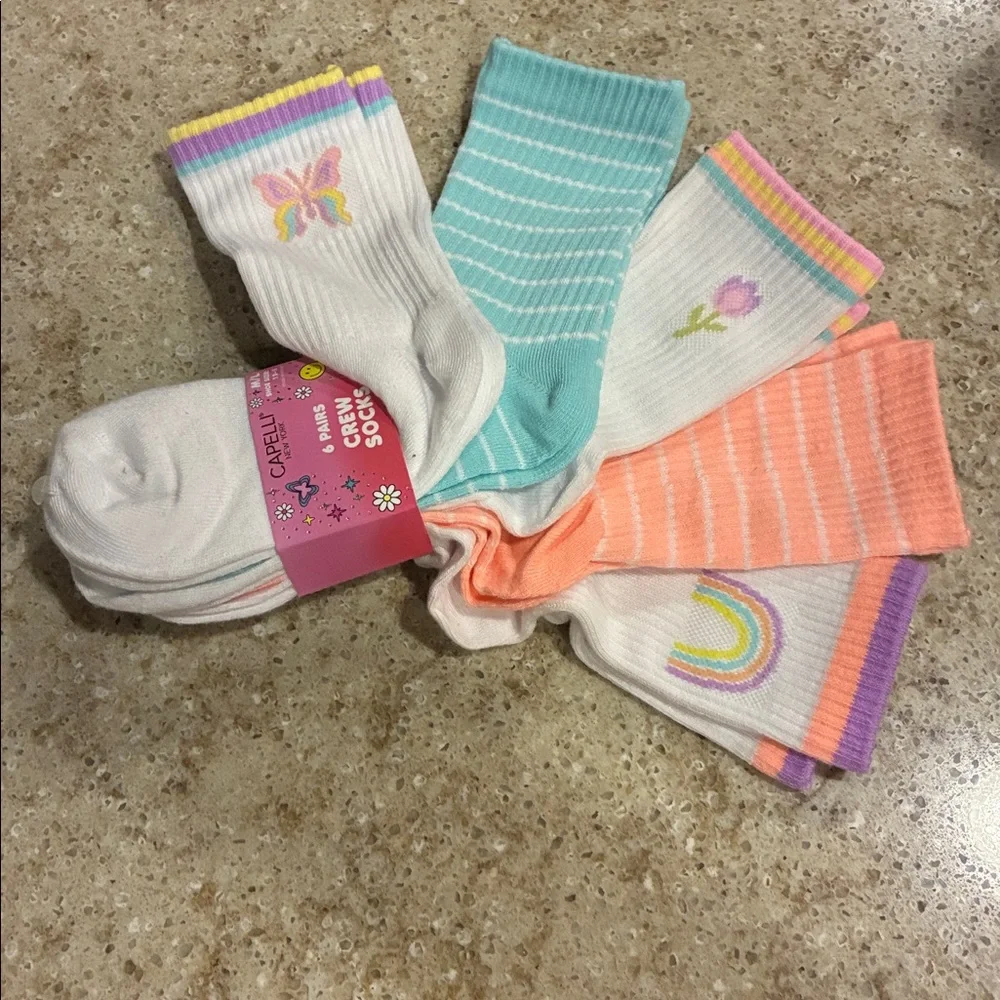 NWT Capello of New York Rainbow 5 Pack of Crew Socks Size 12-5.5